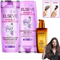 Kit Elseve Hidra Loreal Paris Acido Hialurônico 400ML Oleo Extraordinario Hidratação Intensiva Antifrizz