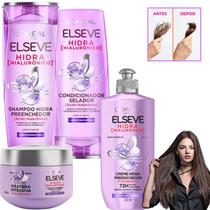 Kit Elseve Hidra Loreal Paris Acido Hialuronico 400ML Shampoo Condicionador Creme de Hidratação Intensivo Antifrizz
