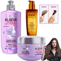 Kit Elseve Hidra Loreal Paris Acido Hialurônico Óleo Extraordinário Creme Intensivo Hidratação Antifrizz