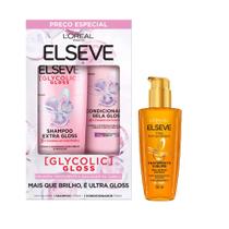Kit Elseve Kit Shampoo 375ml + Condicionador Glycolic Gloss 170ml + Óleo Extraordinário 100ml