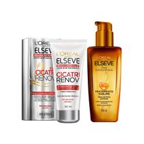 Kit Elseve L'Oréal Finalizador Óleo Extraordinário 100ml Antitérmico Pré Secador Chapinha + Cicatri Renov 50ml Plástica Capilar Instantânea