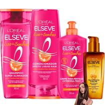 Kit Elseve Novo Liso dos Sonhos Óleo Extraordinário AHA Queratina Creme para Pentear Extermina Frizz