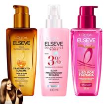 Kit Elseve Óleo Extraordiná Elixir Gloss Sérum Leave In Liso