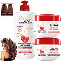 Kit Elseve Reparação Total 5 Loreal Paris Creme de Pentear Mascara Milagroso Antifrizz Cabelos Danificados