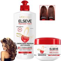 Kit Elseve Reparação Total 5 Loreal Paris Creme de Pentear Mascara Tratamento Reparador Antifrizz Cabelos Danificados