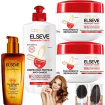 Kit Elseve Reparação Total Loreal Paris Mascara Creme de Pentear Oleo Extraordinario Antifrizz Cabelos Danificados