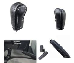 Kit em Couro Capa Manopla Câmbio Manual e Alavanca Freio de Mão Volkswagen Up Polo Msi Virtus