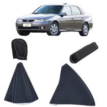 Kit em couro e material sintético capas das alavancas e Coifa do câmbio manual e freio Vectra Gls 2001 a 2005
