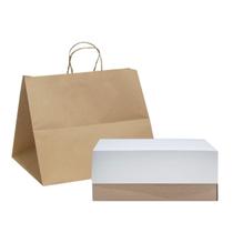 Kit Embalagem para Torta - Caixa sem visor 25x25x10 + Sacola de Papel Kraft