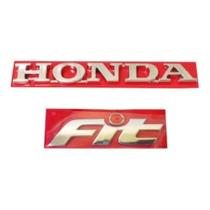 kit emblema letreiro duas peças escrita Honda Fit porta-mala com pingo vermelho cromado