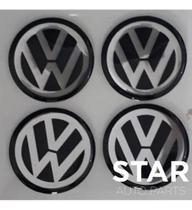 Kit Emblema Resina Adesivo Volkswagen Calota Roda 60Mm Preto