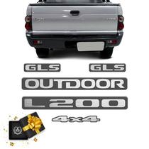 Kit Emblemas L200 Outdoor 4x4 Gls 2007 Adesivo Grafite