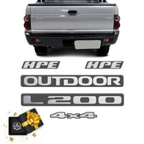 Kit Emblemas L200 Outdoor 4x4 Hpe 2007 Adesivo Grafite