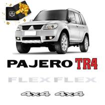 Kit Emblemas Pajero Tr4 Flex 4x4 Prata Adesivos Resinados