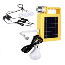 Kit Emergencia Painel Sol. Placa com Lanterna 3 Lampadas Carregador Power Bank Sist de Energia USB