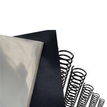 Kit Encadernação A4 50 Capas Lisa Preto + 50 Capas Line Transparente + 50 Espirais Preto 09mm