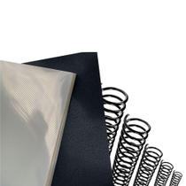 Kit Encadernação A4 50 Capas Lisa Preto + 50 Capas Line Transparente + 50 Espirais Preto 14mm