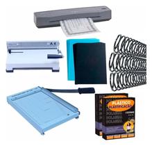 Kit Encadernadora, Guilhotina, Plastificadora, Insumos 110v