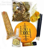 Kit Encantamento da Fartura e do Sucesso - Talismã, Vela, Incensos, Óleo, Sachet, Perfume e Sigilo