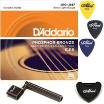 Kit Encordoamento Violão Aço D'addario Ej15 + Acessórios