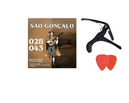 Kit encordoamento violão clássico nylon são gonçalo tensão média + capotraste braçadeira + 2 palhetas