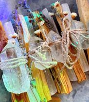 Kit Energético: Palo Santo, Bastão de Selenita e Ponta Natural de Cristal