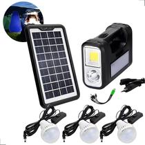 Kit Energia Solar Portátil com 3 Lâmpadas LED Recarregável Luz de Emergência para Camping e Pesca Kit Energia Solar Portátil com 3 Lâmpadas LED Recarregável Luz de Emergência para Camping e Pesca
