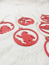 Kit Enfeite de Árvore de Natal em MDF Decoração Natalina Papai Noel Estrelas 12 unidades