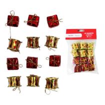 Kit enfeite de árvore de natal vermelho com tambor e presente 12 peças
