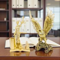 Kit Enfeite de Mesa Águia + Dama Justiça Decoração Sala Escritório