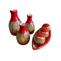 Kit Enfeite Decorativo Cerâmica Trio de Vasos Centro de Mesa Sala Rack - Bojudinha - LGP