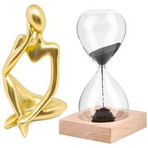 Kit Enfeite Decorativo Figura Abstrata Homem Pensador Reflexão Ampulheta Decoração Ambientes