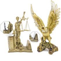 Kit Enfeite Escultura Águia Decorativa + Dama Justiça Estátua Decoração Sala Escritório