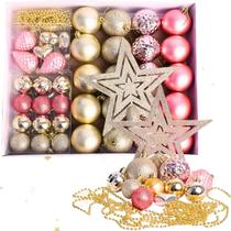 Kit Enfeite Natalino 40 Peças Árvore Bolas Cordão Coração Pinha Estrela Ponteira Decoração Resistente Versátil Prático Design Moderno Guirlanda