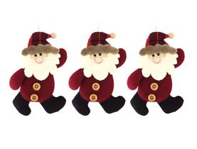 Kit Enfeite Para Árvore 3 Peças Papai Noel Pelúcia Vinho 16cm Gorro Xadrez - Master Christmas Kit Enfeite Para Árvore 3 Peças Papai Noel Pelúcia Vinho 16cm Gorro Xadrez - Master Christmas