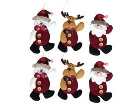 Kit Enfeite Para Árvore 6 Peças Boneco De Neve, Papai Noel e Rena 16cm - Riomaster