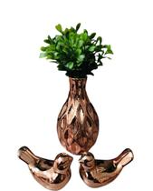 Kit Enfeite Para Rack Vasinho Passarinhos Planta Decoração Rose Gold