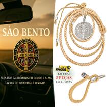 Kit Enfeite Para Retrovisor Carro São Bento + Chaveiro Laço Cru Bege