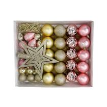Kit Enfeites árvore Natal Bolas Estrela Dourado e Rosa 40 un