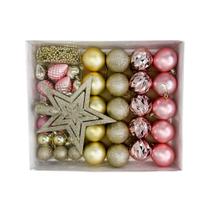 Kit Enfeites de Natal Bolas Estrela Dourado e Rosa Completo