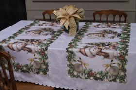 Kit Enfeites de Natal Toalha Mesa Jacquard 3,00x1,50 8 Lugares Caminho de Mesa Decoração