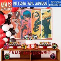 Kit Enfeites Painel Adesivo Topper LadyBug Personagens Decoração Festa de Aniversário Temática