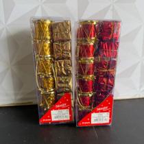 Kit enfeites para árvore de natal com bola tambor e presente dourado ou vermelho com 24 peças