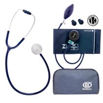 Kit Enfermagem Acadêmico Azul Bic Estetoscópio Unisson + Esfigmo Aparelho de Pressão Contato
