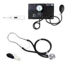 Kit Enfermagem Acadêmico Esfigmomanômetro Esteto Termometro Garrote Kit Premium Preto