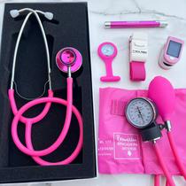 Kit Enfermagem Acadêmico Rosa Completo Esteto Esfigmo Com Bolsa Oxímetro Garrote Lanterna e Relógio Lapela Bioland
