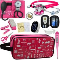 Kit Enfermagem Aparelho de Pressão Estetoscópio Aneroide Medidor Glicemia Completo Estampado PaMed Kit Enfermagem Aparelho de Pressão Estetoscópio Aneroide Medidor Glicemia Completo Estampado PaMed
