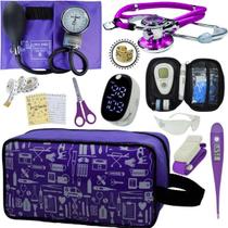 Kit Enfermagem Aparelho de Pressão Estetoscópio Aneroide Medidor Glicemia Completo Estampado PaMed Kit Enfermagem Aparelho de Pressão Estetoscópio Aneroide Medidor Glicemia Completo Estampado PaMed