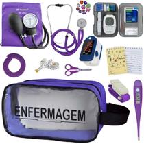 Kit Enfermagem Aparelho de Pressão Estetoscópio Aneroide Medidor Glicemia Completo Transparente Enfermagem Incoterm