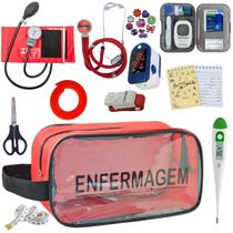Kit Enfermagem Aparelho de Pressão Estetoscópio Aneroide Medidor Glicemia Completo Transparente Enfermagem Pa Med